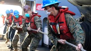 ALL Hands on Deck  Sailors and Marines Conduct a Replenishment at Sea [upl. by Aleyak184]