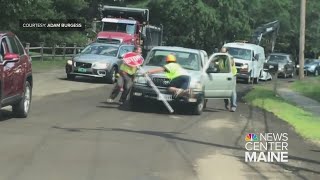 CAUGHT ON VIDEO Maine flagger nearly run over at construction site [upl. by Asus332]