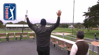 Tony Romo sticks it close from hospitality tent at ATampT Pebble Beach 2019 [upl. by Brey90]