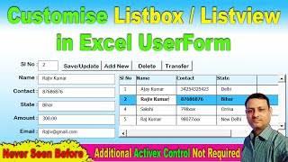 How to Create Customise Listbox  Listview control in Excel VBA  Class Module  Data Entry Software [upl. by Selrac129]