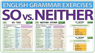 SO vs NEITHER  English Grammar Exercises  Learn English SO and NEITHER practice [upl. by Nuhs]