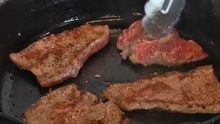 PanGrilling Thin Steaks  Steak Recipes [upl. by Emlin]