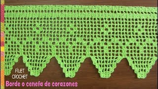 Borde o cenefa de CORAZONES en filet crochet 🧡  Tejiendo Perú [upl. by Athena]