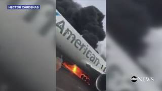 American Plane Fire  INSIDE the Plane Evacuation RAW VIDEO [upl. by Enilasor]