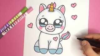 Wie zeichnet man ein niedliches Baby Einhorn  Kawaii Einhorn malen [upl. by Meghann583]