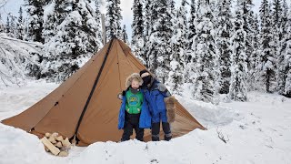 Hot Tent Camping Alaska  Cold Weather Camping with Kids [upl. by Gazo]