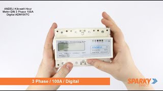 ANDELI Kilowatt Hour Meter DIN 3 Phase 100A Digital  ADM100TC [upl. by Pass]