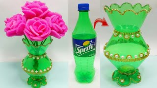 Plastic bottle vase Craft ideaDiy new Design bottle flower vaseFoam se Guldasta banane ki vidhi [upl. by Iral819]