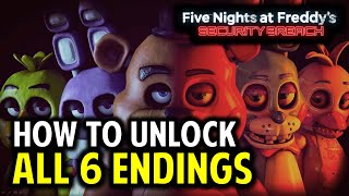 FNAF Security Breach All 6 Endings amp How to Unlock Them GoodBad HappyWorstUnmaskedTrue ENDS [upl. by Bambi]