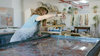 Learn How to Marble Fabric by Hand with the Rule of Three Company  Showcase Series [upl. by Aleel]