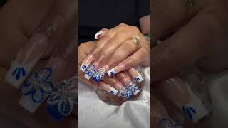 Acrylic Nails ✨ bluenails bigflower acrylicnails frenchnails naildesigns [upl. by Ras]