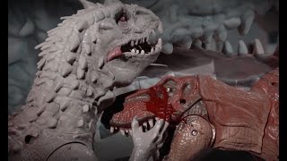 Jurassic World Indominus Rex VS Trex and Blue Lego stop motion [upl. by Nairadal462]