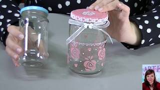 Decorar frascos de vidrio reciclados  Fernanda Valiente Tutorial en Español Subtitulado [upl. by Nedia]