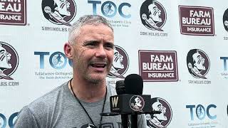 Mike Norvell on retention of young players everchanging OL rotations amp last trip to ND [upl. by Nnaacissej]