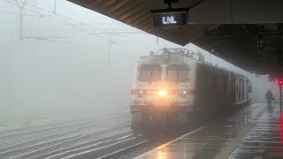 Trains in dense fog  Arrivals and departures at Lonavala [upl. by Awad]