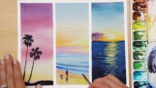 3 Easy Sunset Watercolor Painting Ideas for Beginners [upl. by Noyek406]