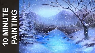 Painting a Winter Wonderland Landscape with Acrylics in 10 Minutes [upl. by Tally]