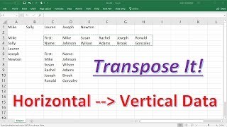 How To Convert Horizontal Data to Vertical Data Using The Transpose Function  Excel [upl. by Lienet110]