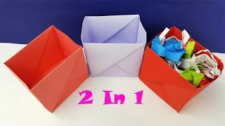 How to make a paper box easy  Origami Trash Bin Tutorial  paper crafts [upl. by Vizzone]