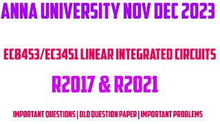 EC8453 LINEAR INTEGRATED CIRCUITS NOV DEC 2023  R2017 and R2021 [upl. by Jolie]