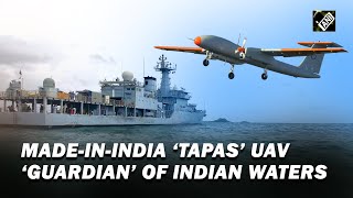 Milestone for MadeinIndia TAPAS UAV ‘command and control’ capability with INS Subhadra achieved [upl. by Akimik822]