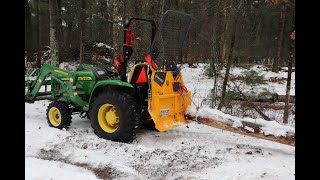 Dropping a Pine Tree with the Uniforest 35m Skidding Winch amp John Deere 3025e [upl. by Allis962]