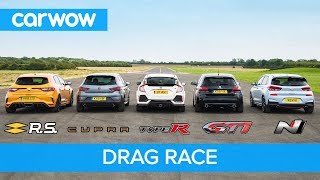 i30N vs TypeR vs Megane RS vs Cupra R vs 308 GTi  DRAG RACE ROLLING RACE BRAKE TEST amp REVIEW [upl. by Allyce]