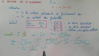 Le Critère de D’ALEMBERT  Méthode amp Exemple  Séries  Maths Bac1  Bac2 [upl. by Anna]