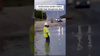 Construction worker makes puddle look deceptively deep [upl. by Nwaf]