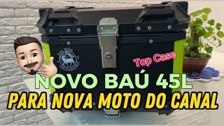 Baú Bauleto Top Case 45 Litros Universal Alumínio Bagageiro Mais Suporte Preto Novo acessório [upl. by Vel586]