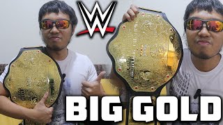 WWE BIG GOLD World Heavyweight Championship Replica Commemorative Belt UnboxingReview [upl. by Nosirrag]