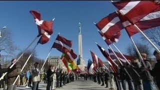 Latvia Waffen SS veterans commemorative march in Riga [upl. by Odnalo429]