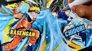 Drawing Narutos Rasengan vs Sasukes Chidori  Epic Naruto Shippuden Fan Art  Goutamduttaarts [upl. by Noek]