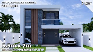 Small House Design  Simple House  55m x 7m 2 Storey  3 Bedroom [upl. by Sinnylg]