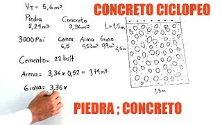 CALCULO DE CONCRETO CICLOPEO Cantidad de concreto y piedra [upl. by Severson]