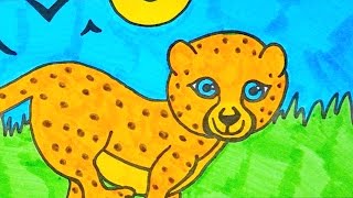 How To Draw A Cartoon Cheetah  Kids Coloring Video [upl. by Eelitan86]