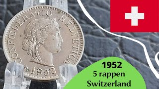 Small Coin from Switzerland 5 rappen 1952  CONFŒDERATIO HELVETICA [upl. by Hollington]