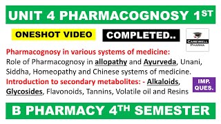 Unit 4 Complete  Pharmacognosy 4th semester  Carewell Pharma [upl. by Oahc688]