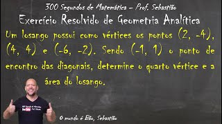 GEOMETRIA ANALÍTICA  PONTO  Exercício 41  Vértice e Área do Losango [upl. by Fredrika]