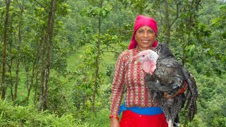 Nepali Style Turkey Recipe Cooking in Village By Kanchhi  टर्कीको मासु र चिउरा  Cooking on Fire [upl. by Celestyn796]