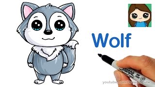 How to Draw a Cartoon Wolf easy [upl. by Tamaru]