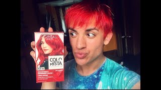 DYING MY HAIR BRIGHT RED AT HOME  Dark Brown to Red  LOreal Paris Colorista Permanent Hair Dye [upl. by Araek886]