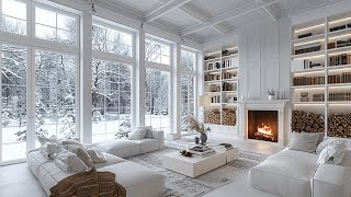 Winter Day Ambience Snowy Windstorm and Cozy Cabin Fireplace [upl. by Yi872]