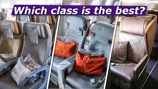 ECONOMY vs PREMIUM ECONOMY vs BUSINESS CLASS aboard SINGAPORE AIRLINES A350 [upl. by Anisirhc]