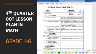 4th Quarter COT Lesson Plan in Math [upl. by Essyle]