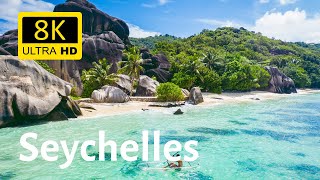 Seychelles 🇸🇨 8K Ultra HD  La Digue  Anse Source d’Argent Beach Drone View [upl. by Annoda605]