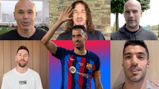 MESSI GUARDIOLA INIESTA PUYOL amp MANY MORE RECORD A MESSAGE FOR BUSQUETS 🔵🔴 [upl. by Arrimat]