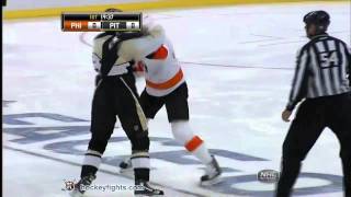 Jody Shelley vs Deryk Engelland Oct 29 2010 [upl. by Rebmit554]