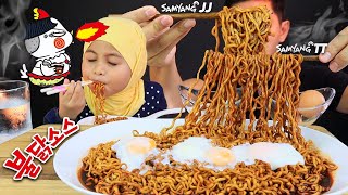 GOKIL MUKBANG RAMEN JJAJANGMYEON MIX TTEOKBOKKI 3X HALF BOILED EGGS Mukbang Malaysia [upl. by Rennerb]