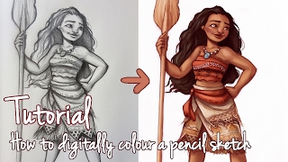 Tutorial How to digitally colour a pencil sketch [upl. by Bob]